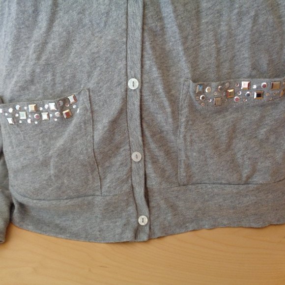 PINK Victoria's Secret Embellished Jewel Cardigan Button Sweater Gray Size Small - Picture 5 of 5